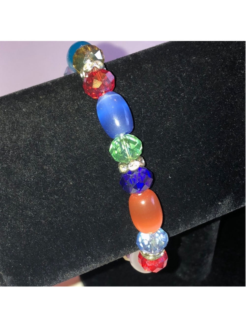 Colorful Moon Glow and Multicolor Glass Beaded Boho Stretch Bracelet - Picture 2 of 4
